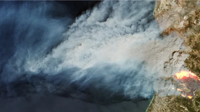 Ein Waldbrand in Portugal sichtbar aus dem Weltraum 