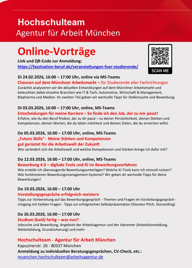 Übersicht der Webinare zum Berufseinstieg