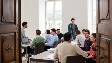 Prospective students in a seminar room