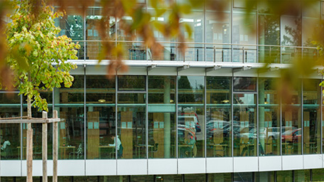 Student in the university library at the Weihenstephan campus