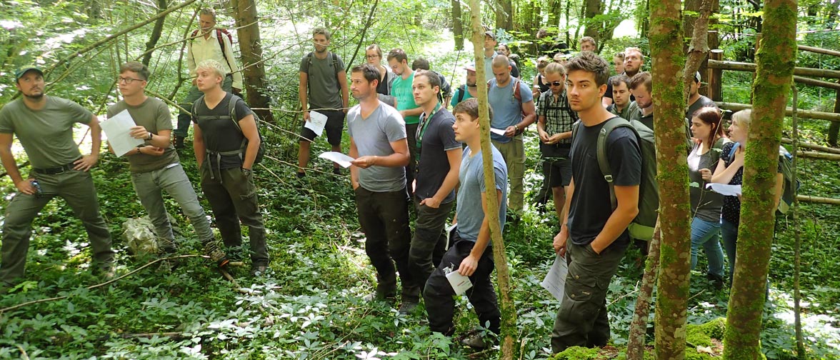 Forststudenten bei einer Vorlesung im Uni-Wald Weihenstephan