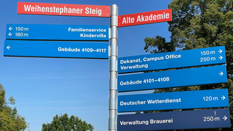 Signpost on Weihenstephan campus